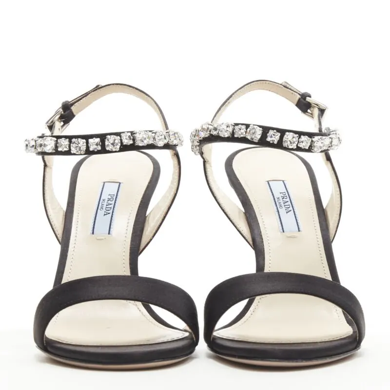 Prada Satin Crystal Sandals Black Polyester Never worn - Model View