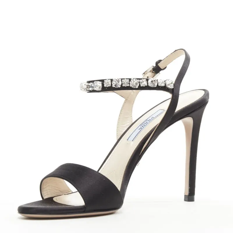 Prada Satin Crystal Sandals Black Polyester Never worn - Box View