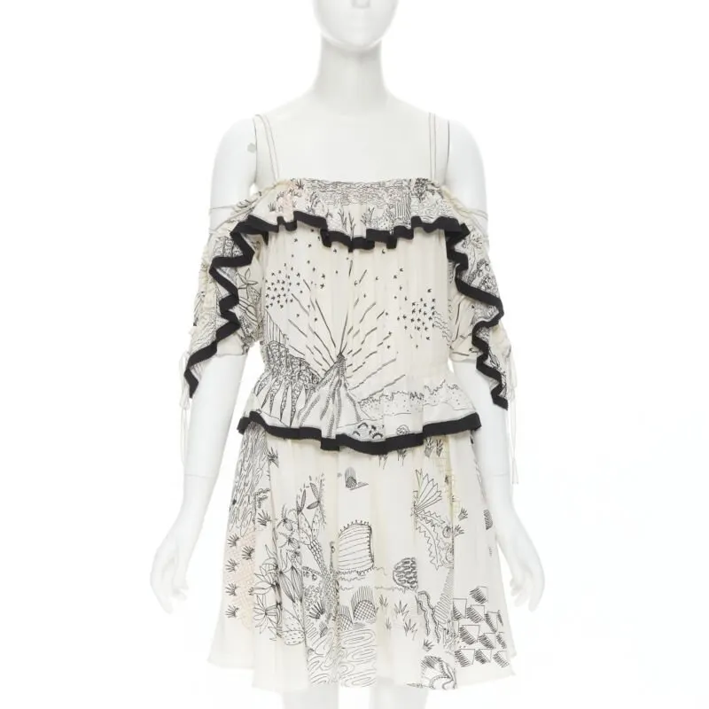 Valentino Garden Print Dress Beige Silk Never worn, with tag - Front View
