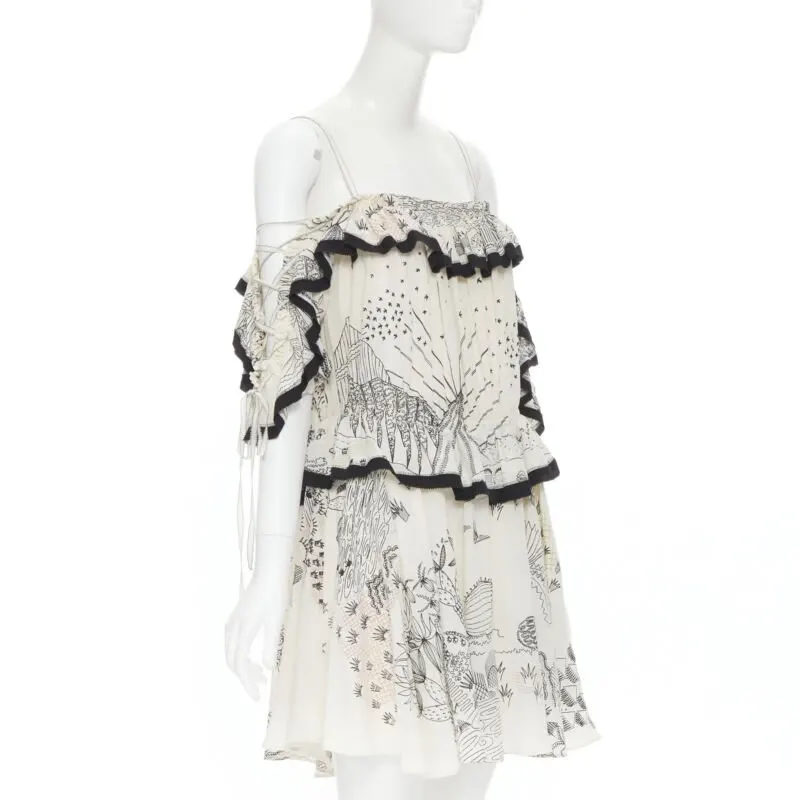 Valentino Garden Print Dress Beige Silk Never worn, with tag - Inside View
