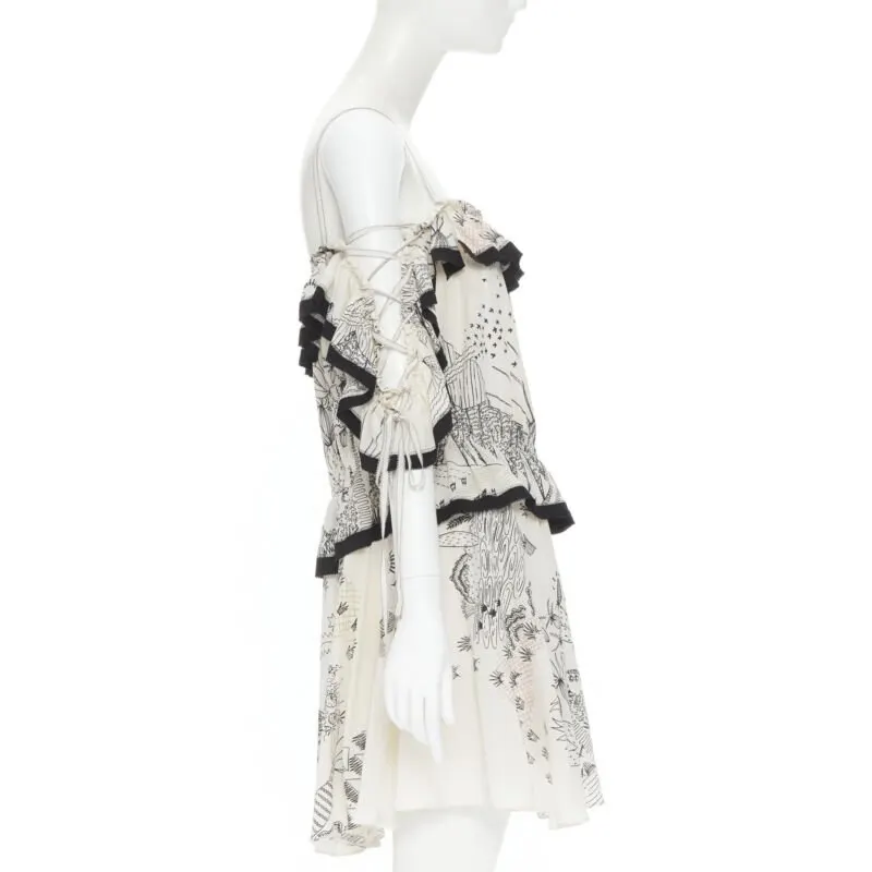 Valentino Garden Print Dress Beige Silk Never worn, with tag - Model View