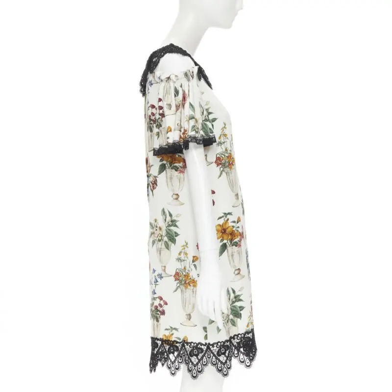 Dolce & Gabbana Vase Floral Dress Beige Silk Never worn, with tag - Inside View