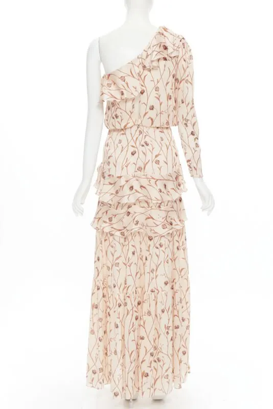 Johanna Ortiz Floral Tier Dress Beige Polyester Never worn - Model View