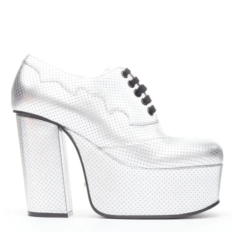 Gucci Studded Wedge Buckle Boots Silver Leather Never worn - Front View