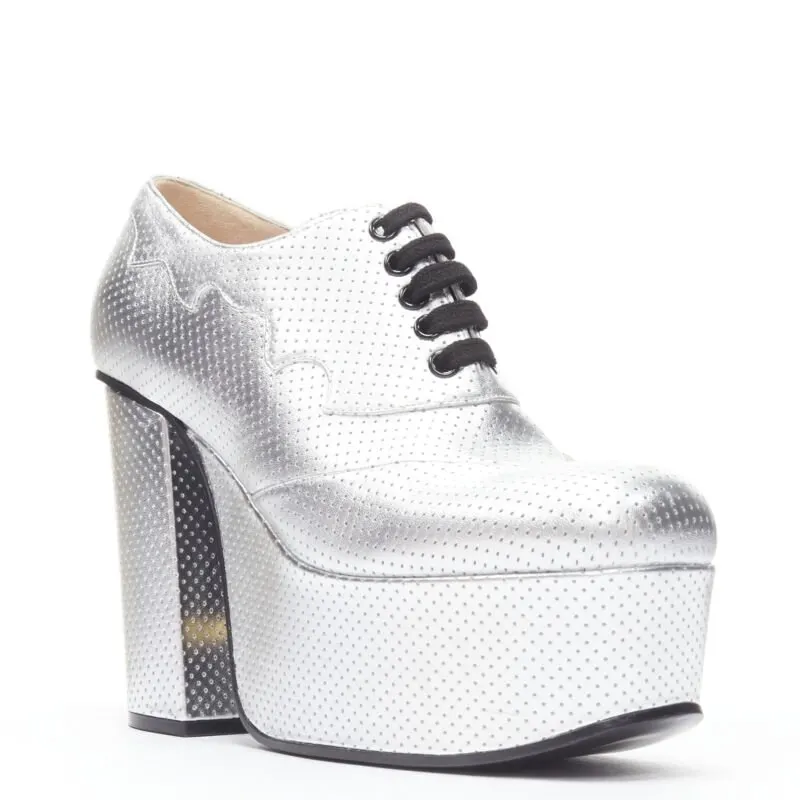 Gucci Studded Wedge Buckle Boots Silver Leather Never worn - Back View