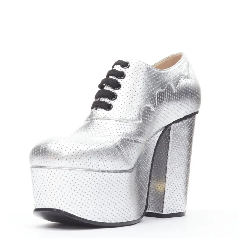 Gucci Studded Wedge Buckle Boots Silver Leather Never worn - Model View