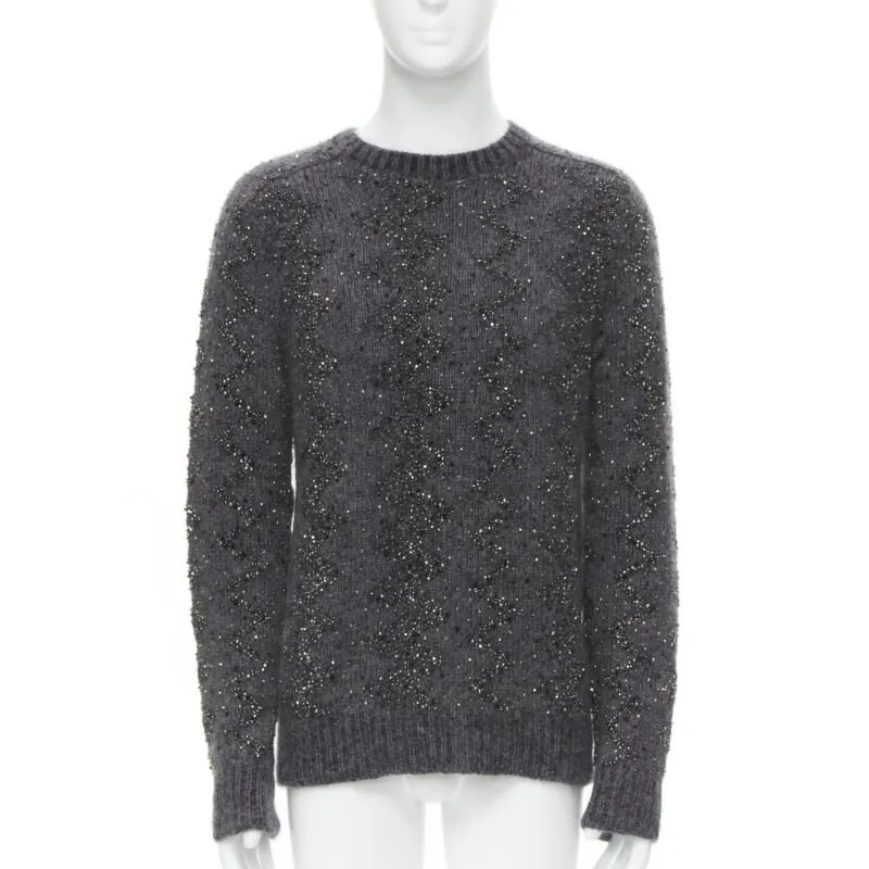 Saint Laurent Rhinestone Wool Sweater Grey Wool Never worn, with tag - Front View