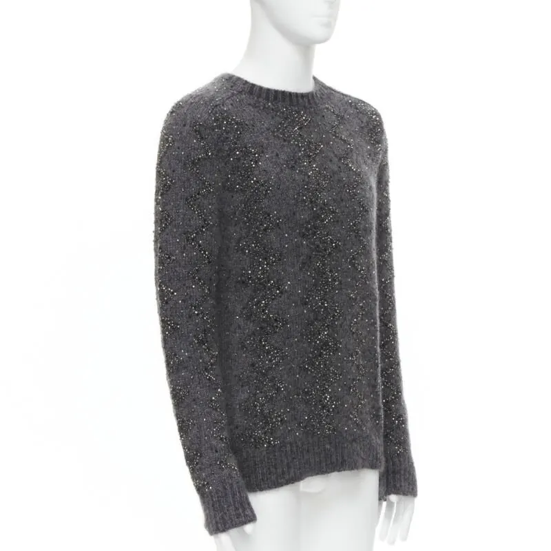 Saint Laurent Rhinestone Wool Sweater Grey Wool Never worn, with tag - Inside View