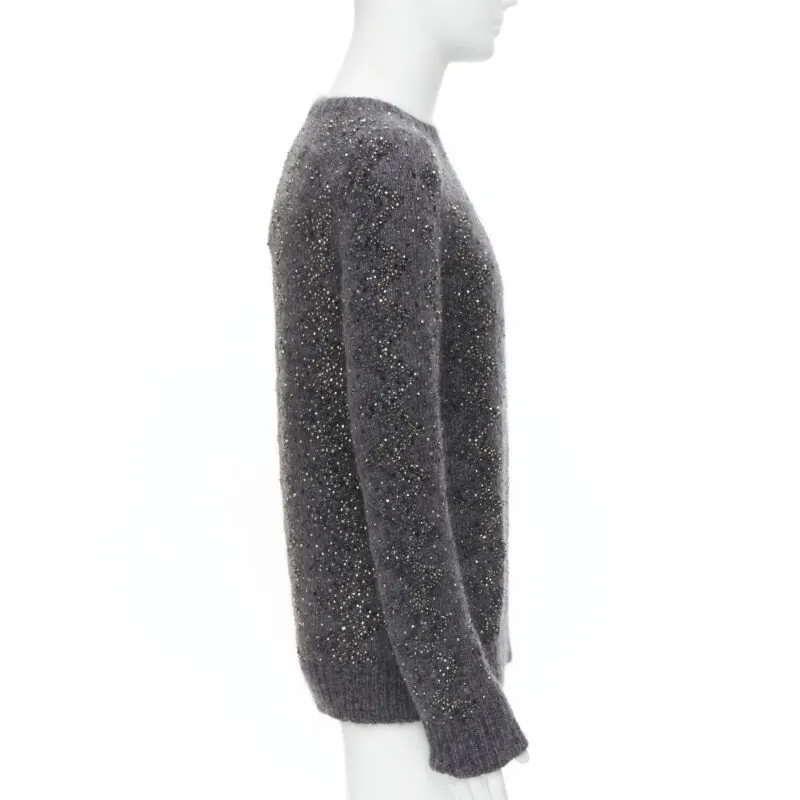 Saint Laurent Rhinestone Wool Sweater Grey Wool Never worn, with tag - Model View