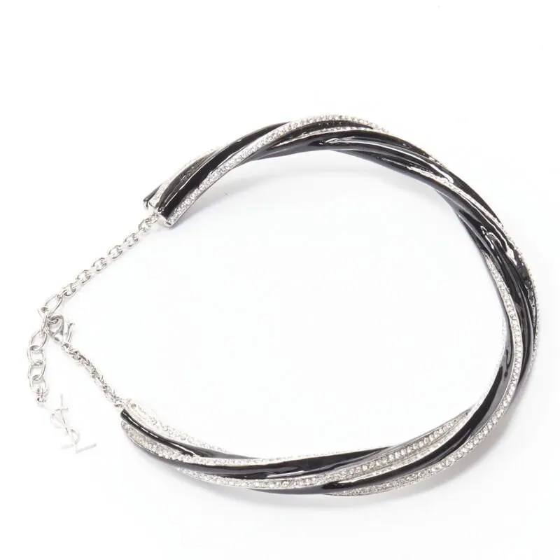 Saint Laurent Twist Charm Necklace Black Metal Very good - Model View