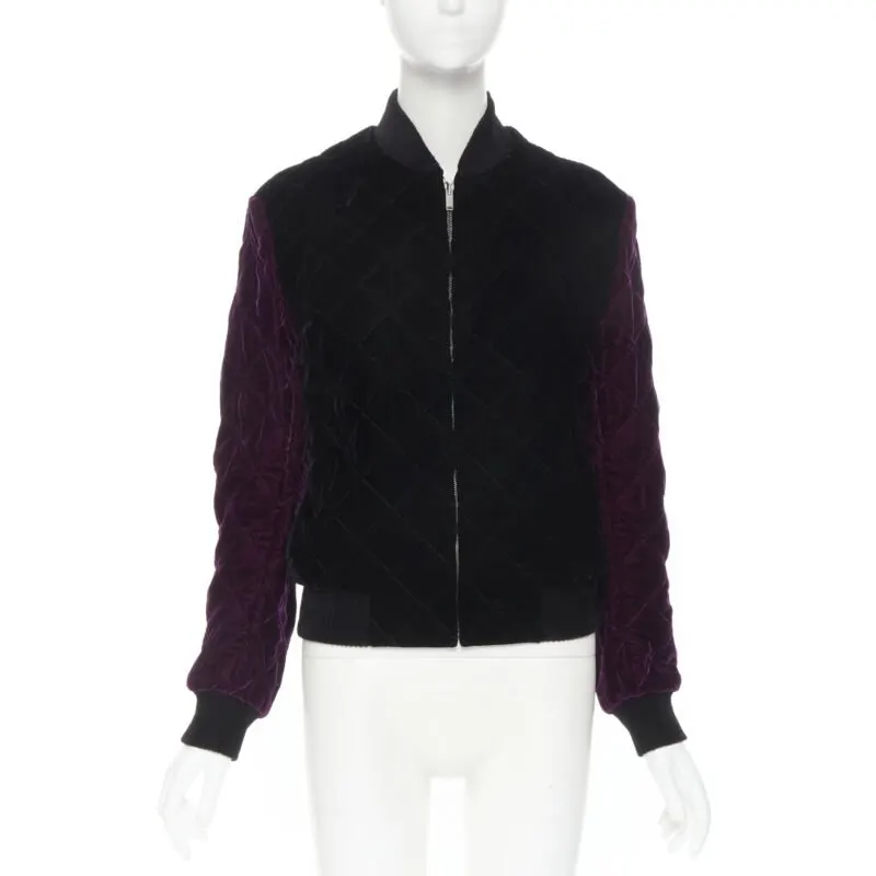 Saint Laurent Black Diamond Bomber Black Velvet Never worn, with tag - Front View