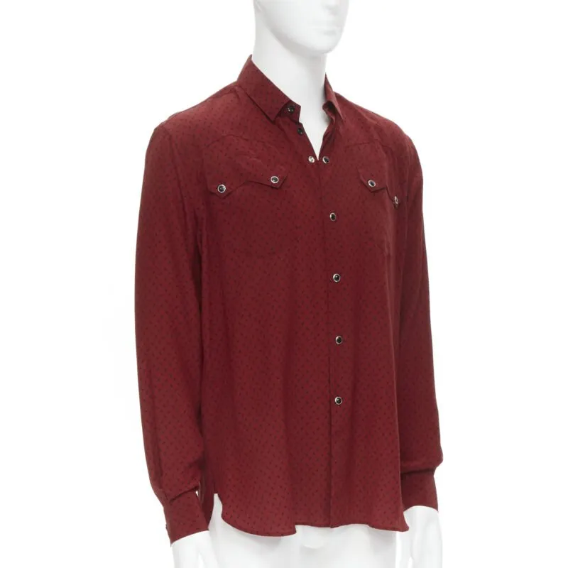 Saint Laurent Western Shirt Red Silk Never worn, with tag - Inside View