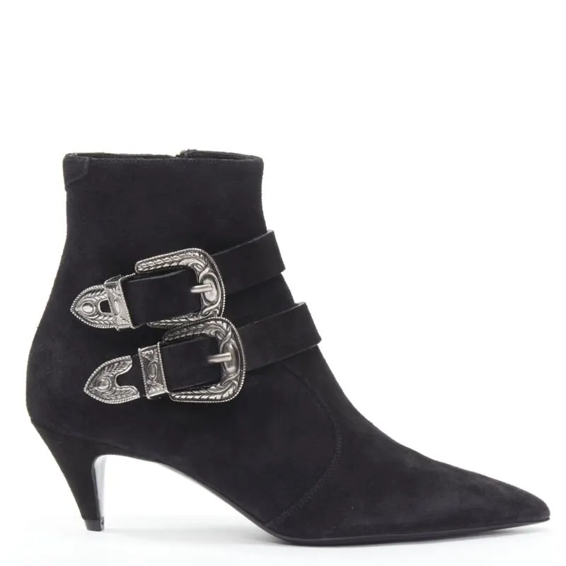 Saint Laurent Lug Sole Platform Boots Black Suede Very good - Front View