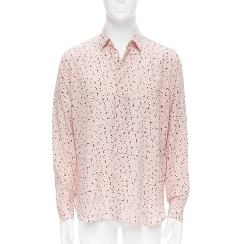 Saint Laurent Star Print Shirt Pink Silk Never worn, with tag - Front View