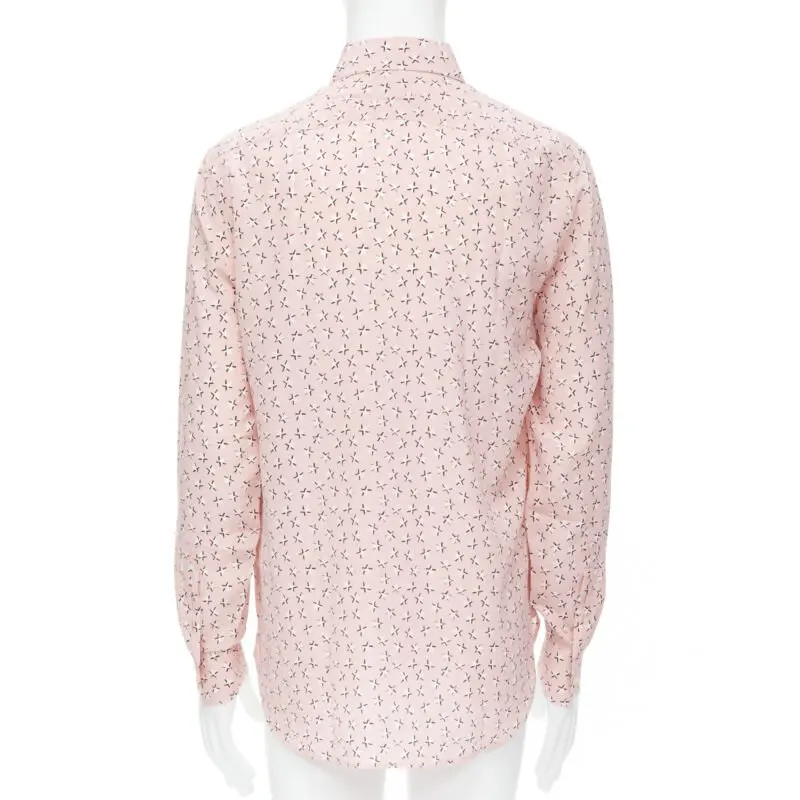 Saint Laurent Star Print Shirt Pink Silk Never worn, with tag - Model View