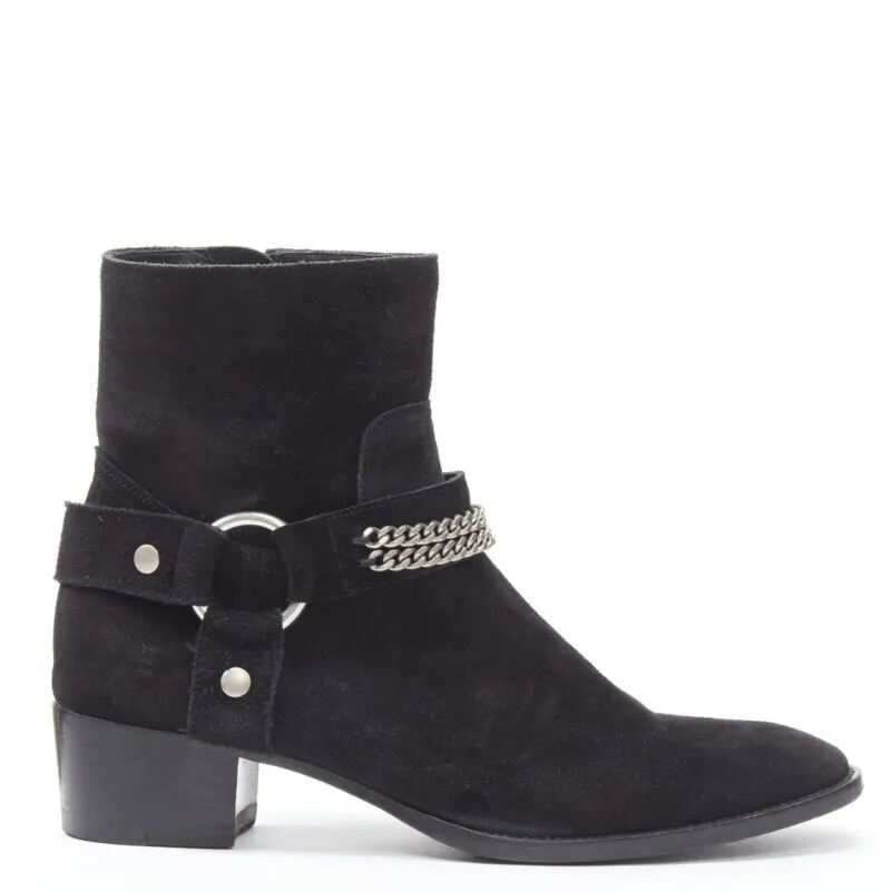 Saint Laurent Buckle Thigh High Boots Black Suede Very good - Front View