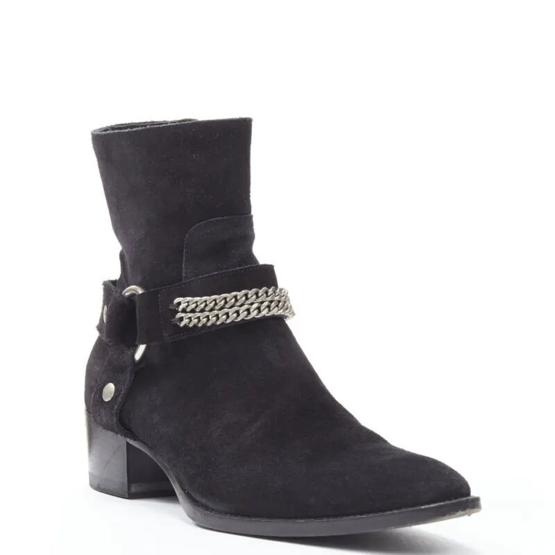 Saint Laurent Buckle Thigh High Boots Black Suede Very good - Back View