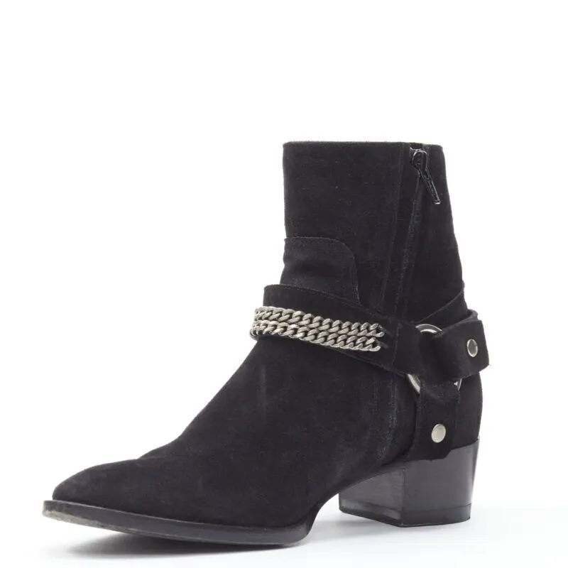 Saint Laurent Buckle Thigh High Boots Black Suede Very good - Model View