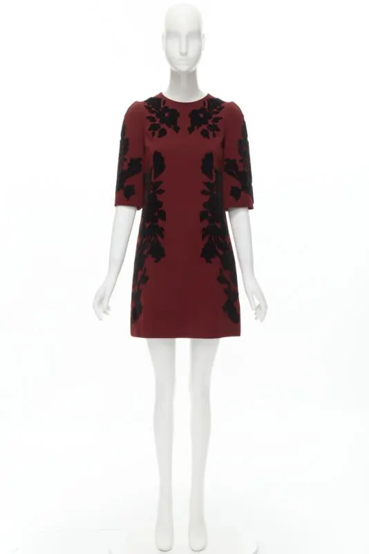 Dolce & Gabbana Floral Velvet Dress Red Never worn - Inside View