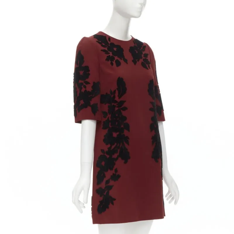 Dolce & Gabbana Floral Velvet Dress Red Never worn - Model View