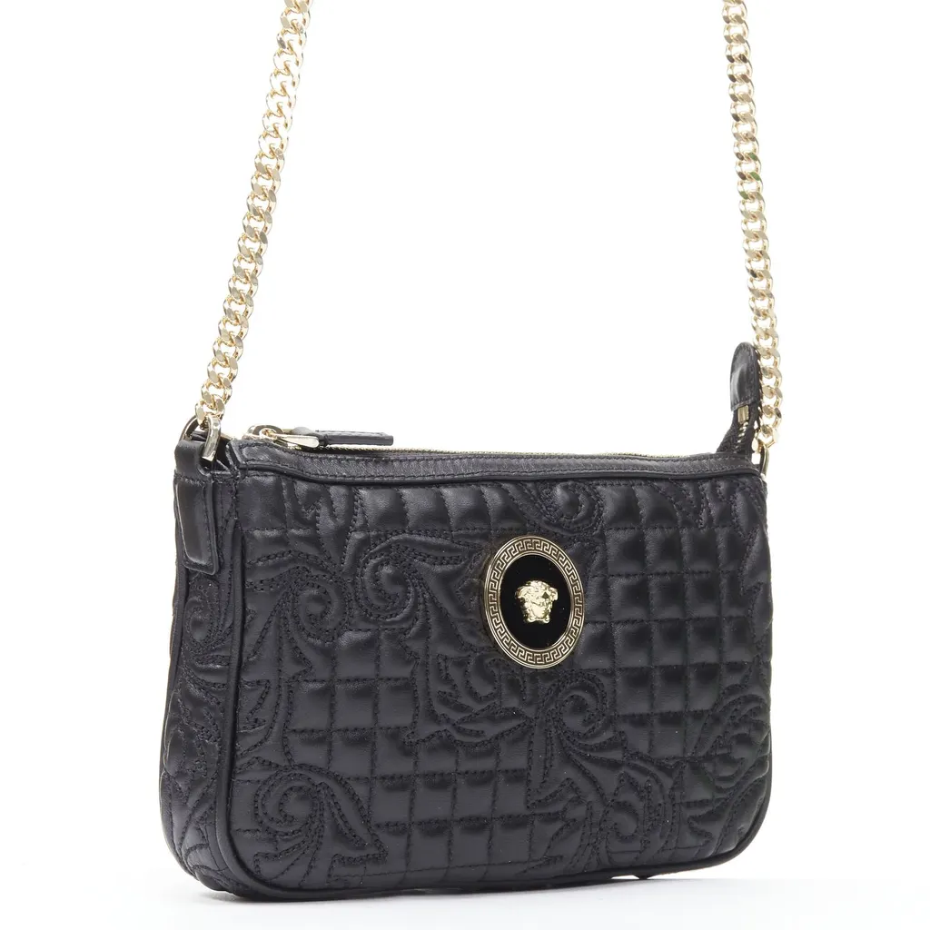 Versace Black Baroque Chain Bag Black Leather Never worn, with tag - Inside View