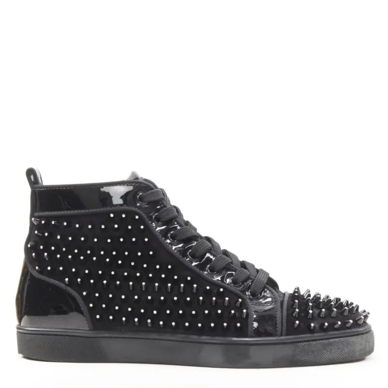 Christian Louboutin Velvet Spike Sneakers Black Polyester Very good - Front View