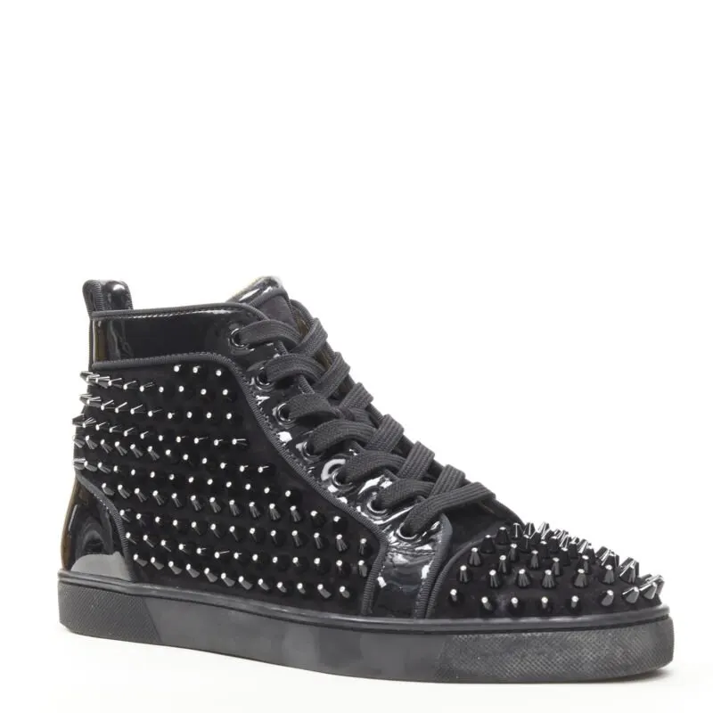 Christian Louboutin Velvet Spike Sneakers Black Polyester Very good - Back View