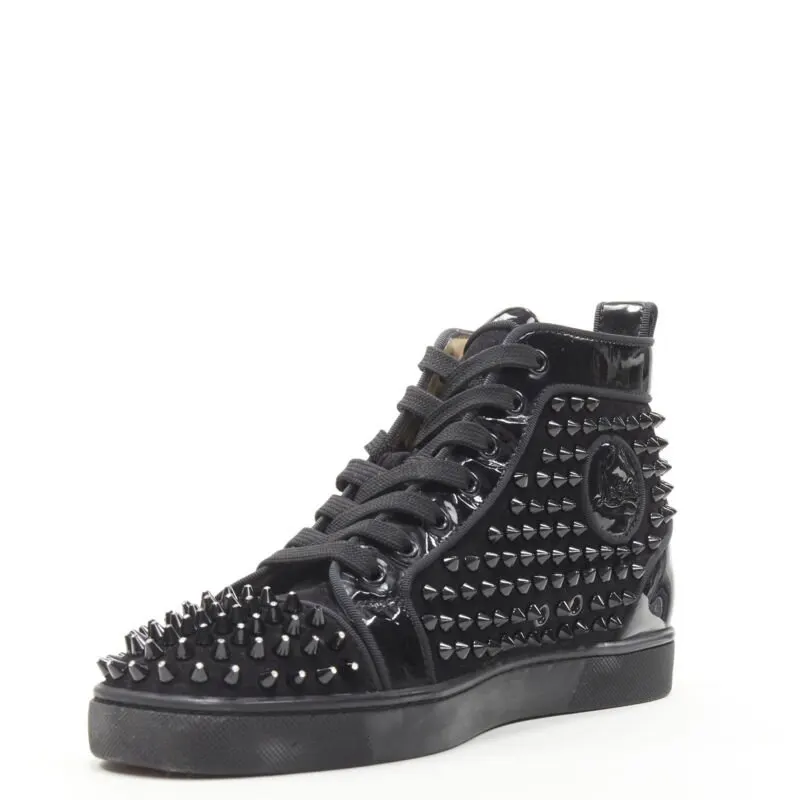 Christian Louboutin Velvet Spike Sneakers Black Polyester Very good - Model View
