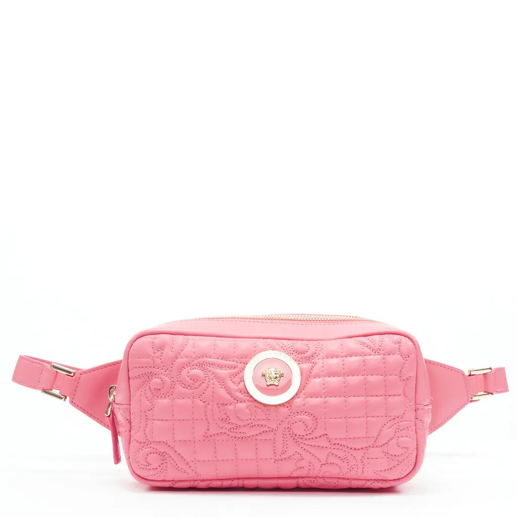 Versace Pink Baroque Waist Bag Pink Leather Never worn, with tag - Front View