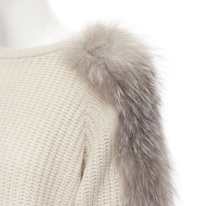 Brunello Cucinelli Fur Sleeve Sweater Beige Cashmere Never worn - Back View