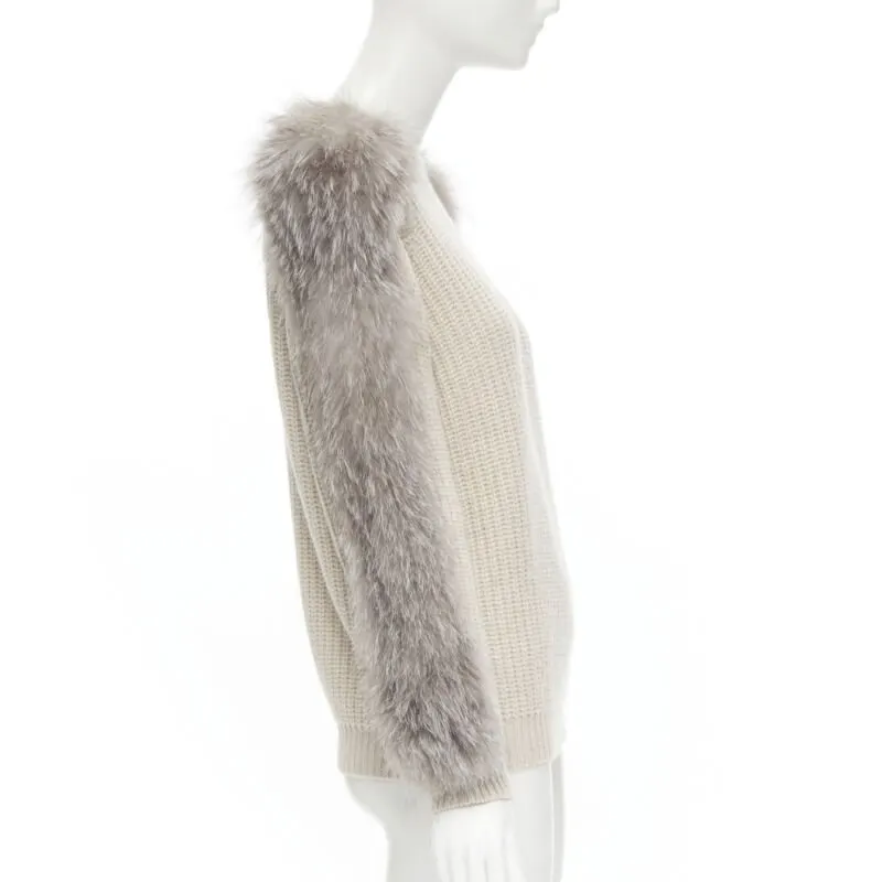 Brunello Cucinelli Fur Sleeve Sweater Beige Cashmere Never worn - Model View