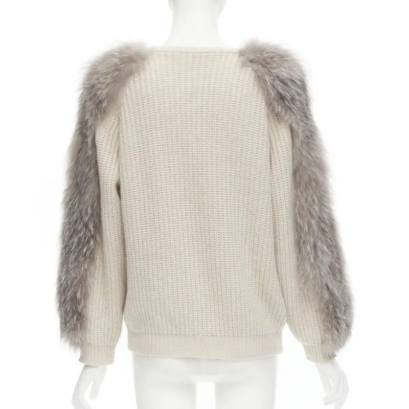 Brunello Cucinelli Fur Sleeve Sweater Beige Cashmere Never worn - Box View