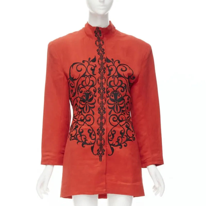 Gianfranco Ferré Red Floral Collar Jacket Red Polyester Good - Front View