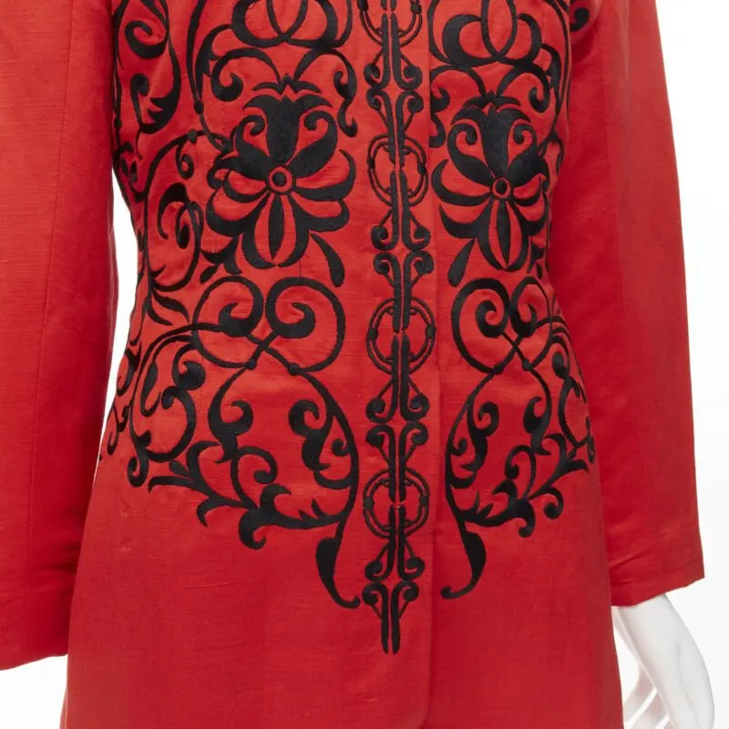 Gianfranco Ferré Red Floral Collar Jacket Red Polyester Good - Back View
