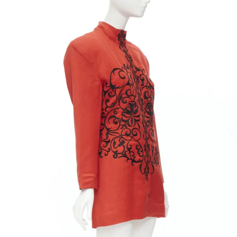 Gianfranco Ferré Red Floral Collar Jacket Red Polyester Good - Inside View