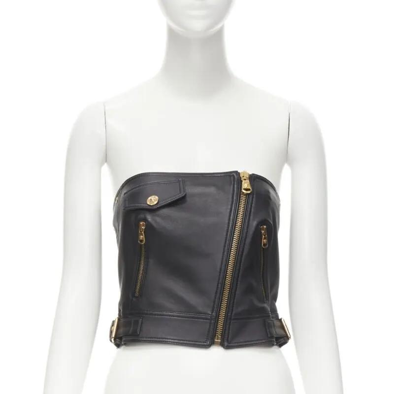 Versace Leather Medusa Top Black Leather Never worn, with tag - Front View