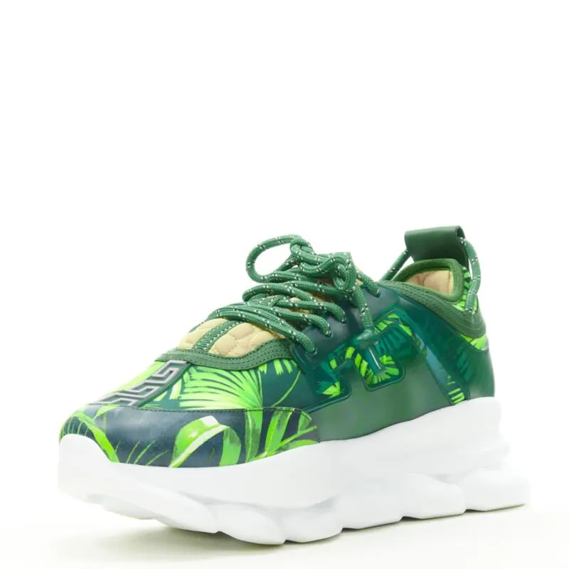 Versace Jungle Chunky Sneakers Green Leather Never worn - Model View