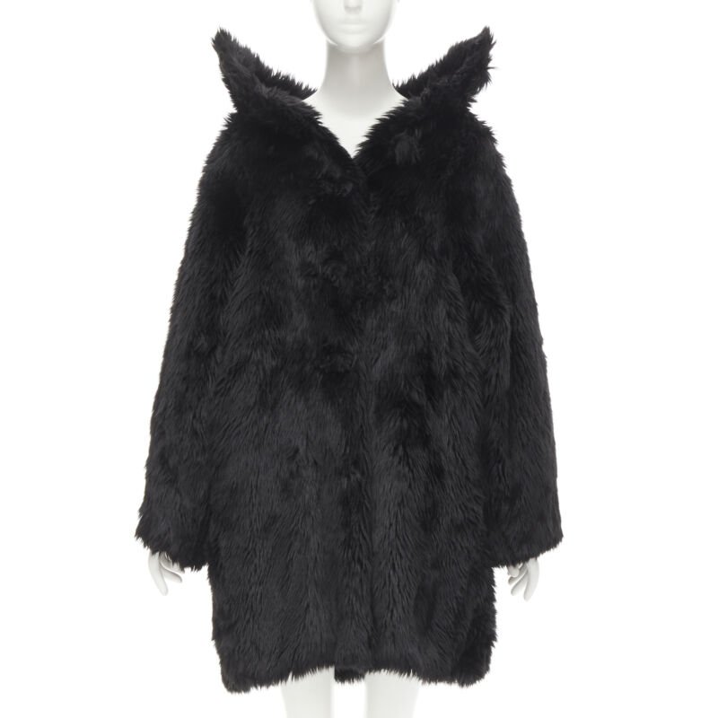 Balenciaga Black Fur Swing Coat