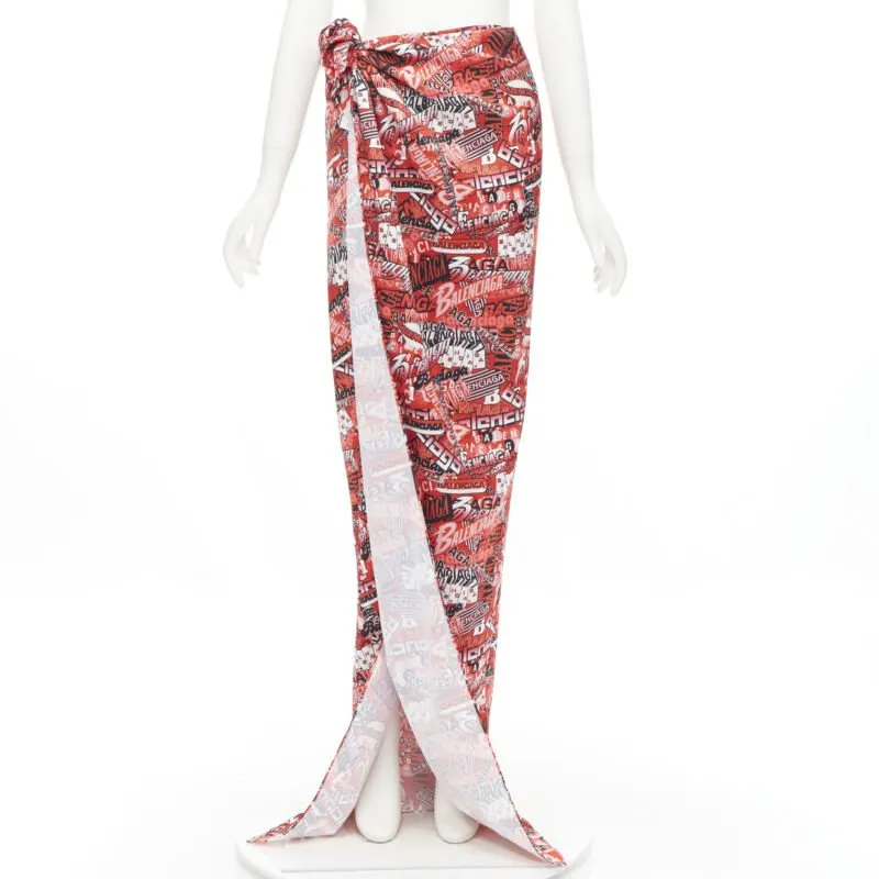 Balenciaga Logo Print Skirt Red Viscose Never worn, with tag - Front View