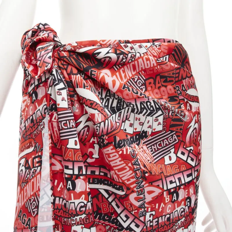 Balenciaga Logo Print Skirt Red Viscose Never worn, with tag - Back View