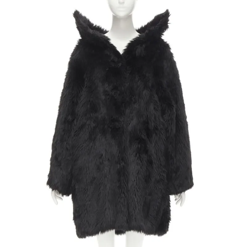 Balenciaga Black Fur Swing Coat Black Polyester Never worn, with tag - Front View