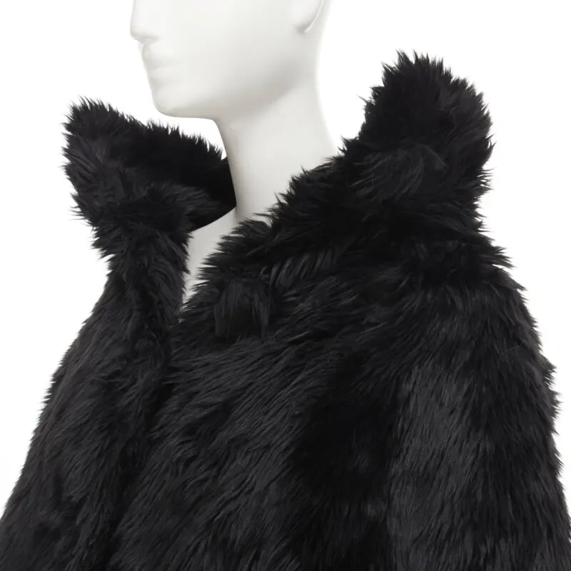 Balenciaga Black Fur Swing Coat Black Polyester Never worn, with tag - Back View