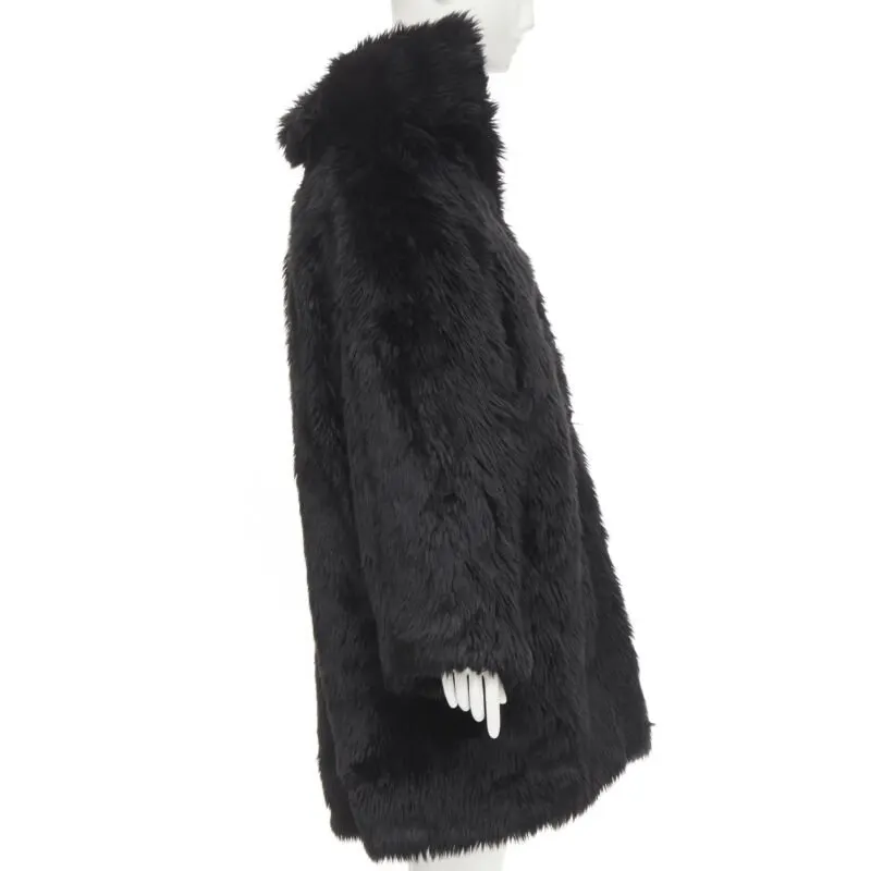 Balenciaga Black Fur Swing Coat Black Polyester Never worn, with tag - Model View