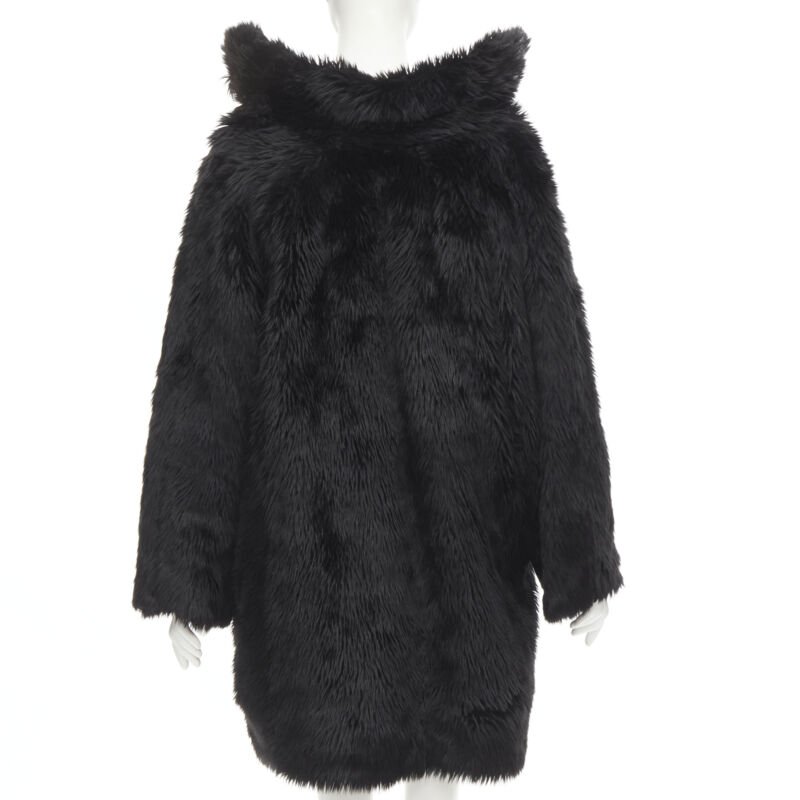 Balenciaga Black Fur Swing Coat - Side view