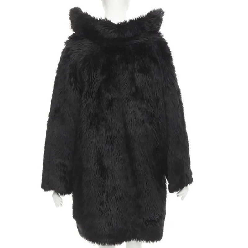 Balenciaga Black Fur Swing Coat Black Polyester Never worn, with tag - Box View