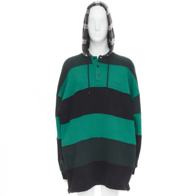 Balenciaga Striped Hoodie Green Cotton Never worn, with tag - Inside View