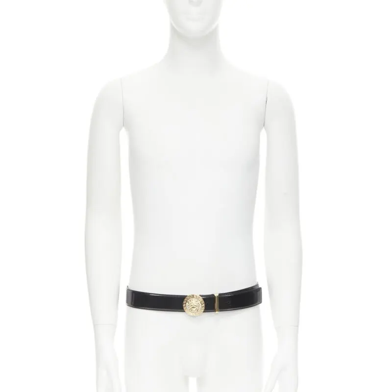 Versace Gold Square Oversized Belt Black Leather Never worn, with tag - Back View