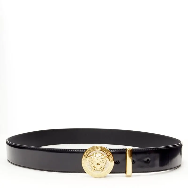 Versace Gold Square Oversized Belt Black Leather Never worn, with tag - Inside View