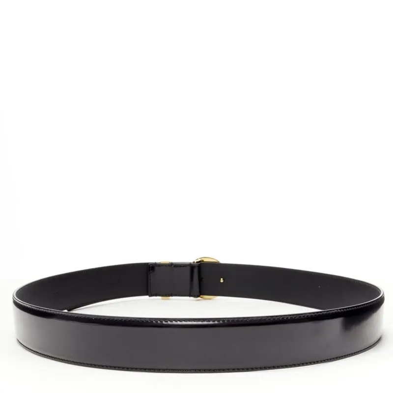 Versace Gold Square Oversized Belt Black Leather Never worn, with tag - Model View
