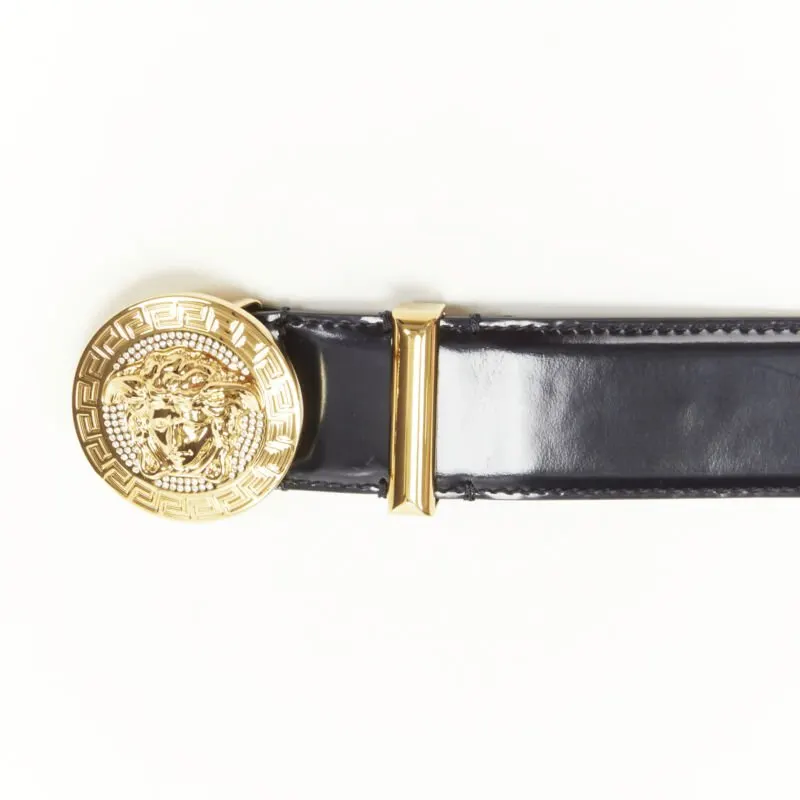 Versace Gold Square Oversized Belt Black Leather Never worn, with tag - Box View